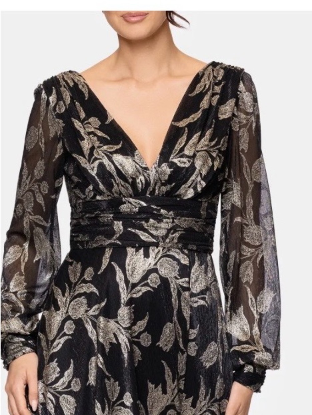 Betsy & Adam Black and Gold Floral Long-Sleeve Dress - Picture 8 of 11